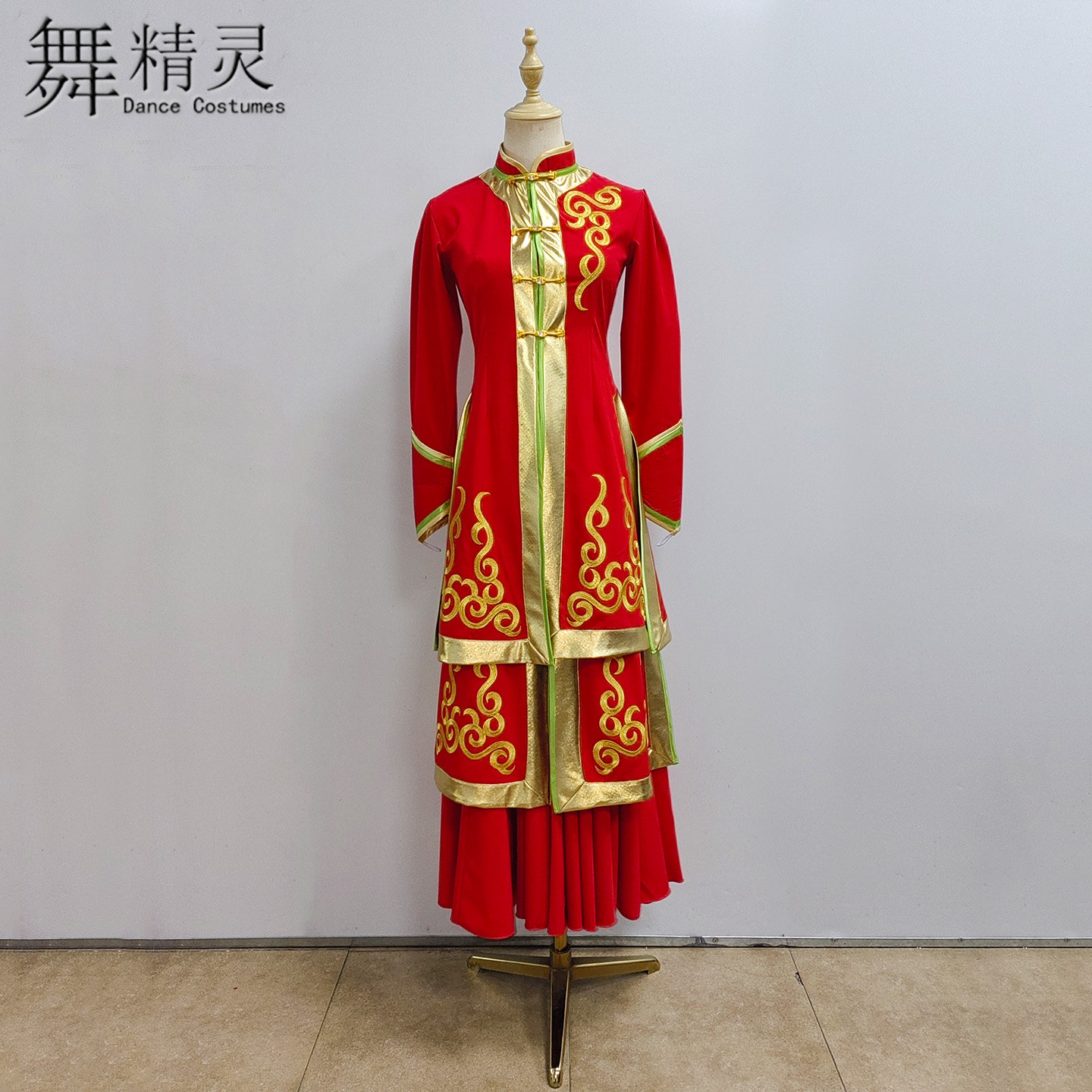 蒙古舞赛拜努演出服大摆裙红色女