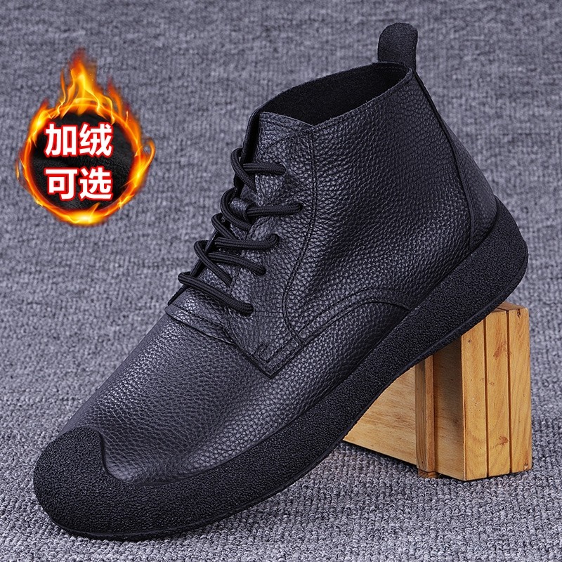 外贸真皮马丁靴男款头层牛皮复古男鞋软底单层牛皮休闲皮鞋男高帮