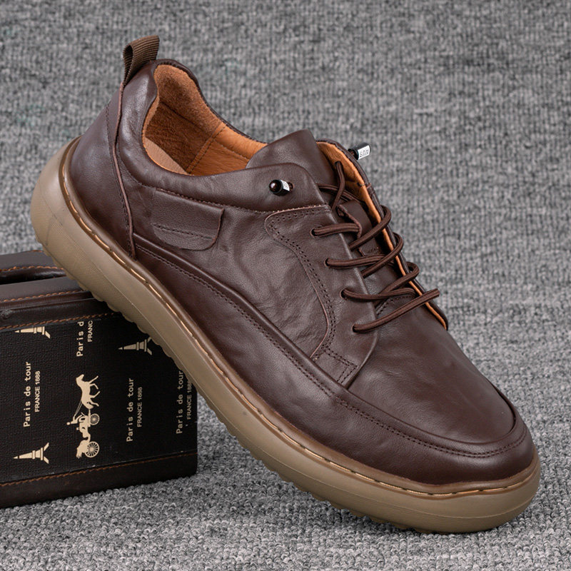 外贸男鞋真皮春季新款透气头层牛皮男士商务皮鞋软底运动休闲板鞋