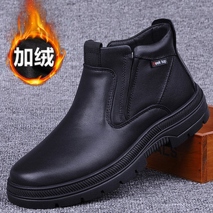 外贸高帮男皮鞋冬季棉鞋男士新款保暖加绒加厚休闲皮鞋男高帮鞋子