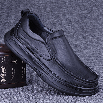 休闲皮鞋车缝线实心厚底耐磨男鞋