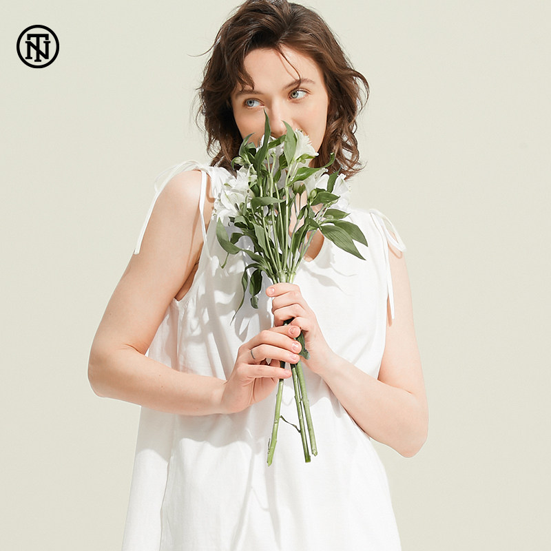 NoirTease奈黎诗中长款新疆棉纯棉无袖薄款宽松吊带睡裙睡衣