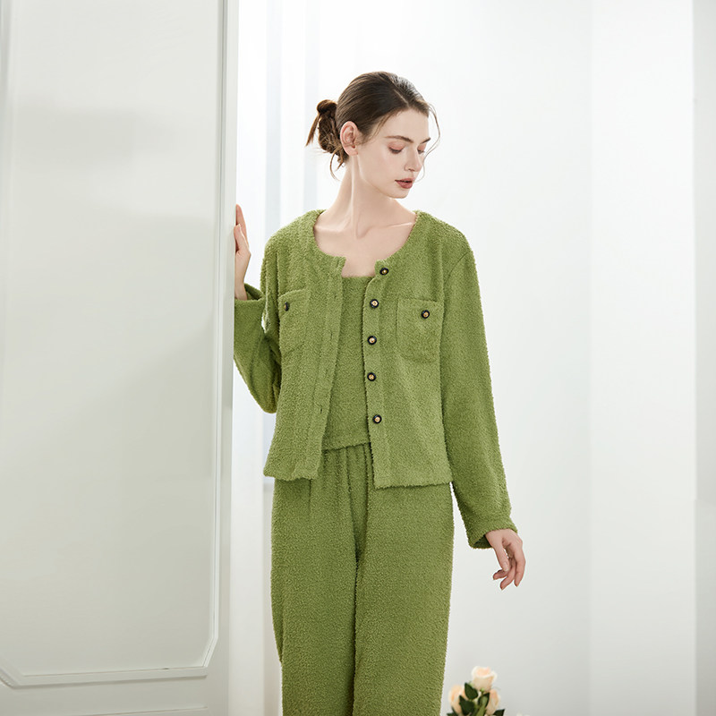 NoirTease秋冬季保暖睡衣女士吊带加绒休闲长袖家居服三件套装季,女士内衣/男士内衣/家居服,睡衣/家居服套装,淘宝优惠券,粉丝福利购,淘宝优惠卷