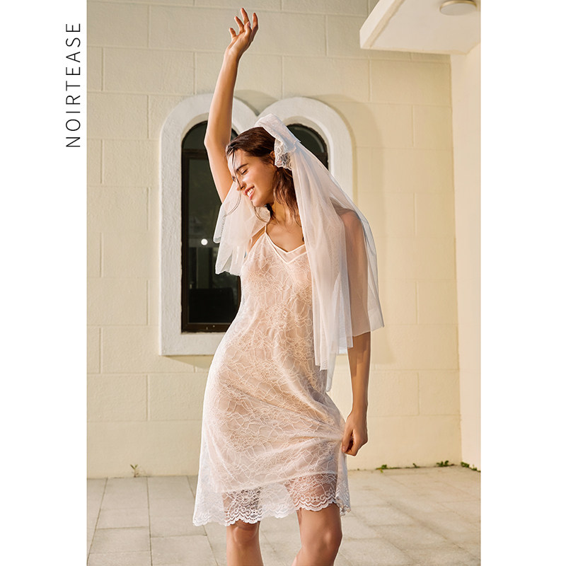 NoirTease夏季薄款性感睡裙女士V领丝质法式微透蕾丝吊带裙家居服,女士内衣/男士内衣/家居服,睡裙,淘宝优惠券,粉丝福利购,淘宝优惠卷
