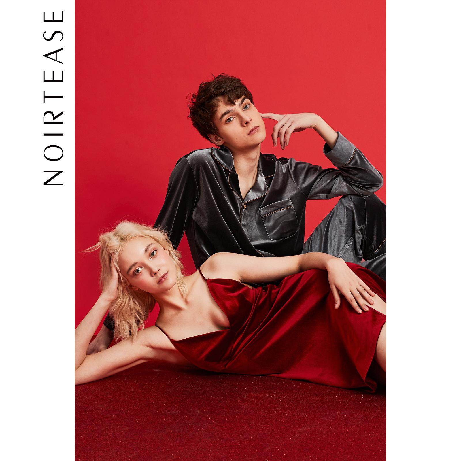 NoirTease春秋男女情侣款丝绒睡衣两件套圣诞新年本命年红色