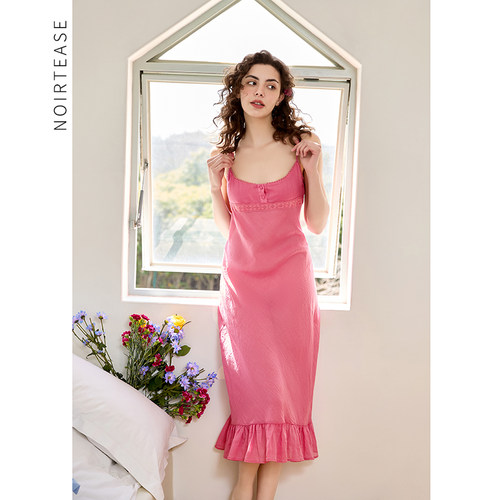 性感蕾丝法式全棉长款吊带睡衣裙