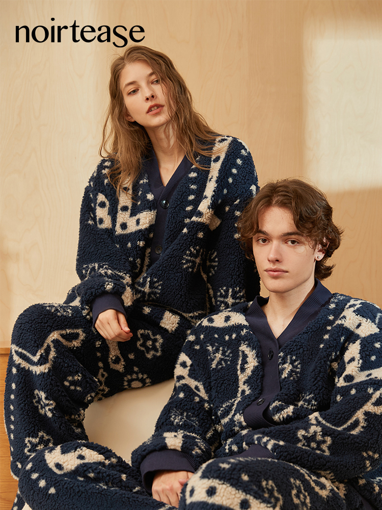 奈黎诗情侣冬季加绒加厚睡衣