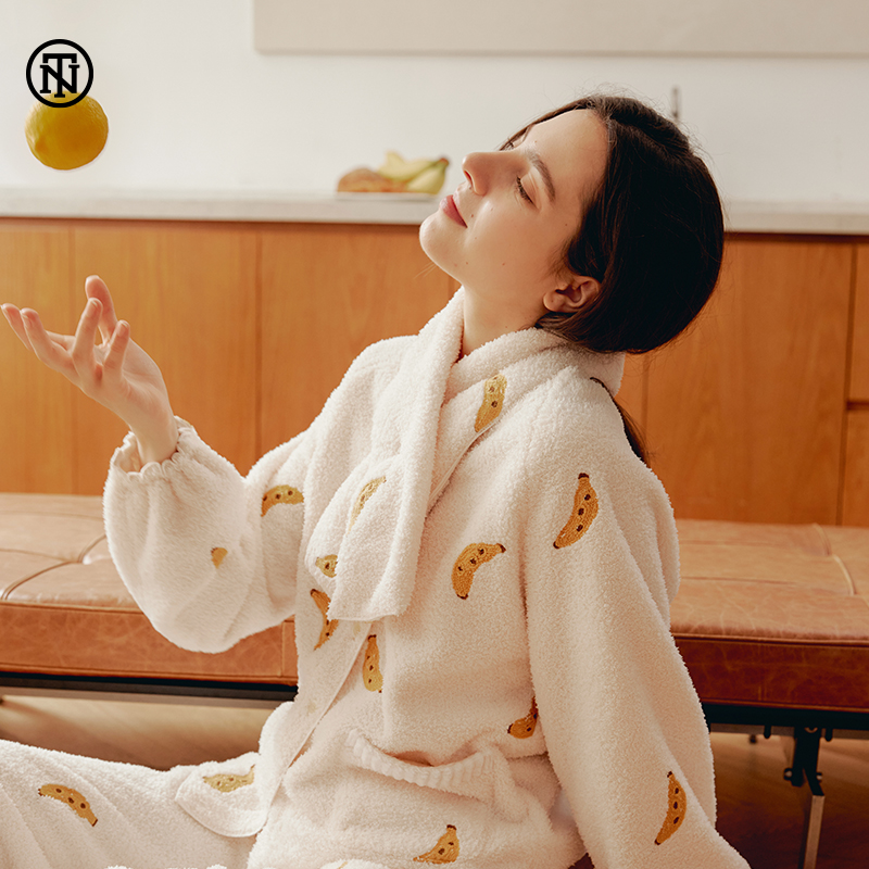 noirteasev领收口家居服加绒加厚