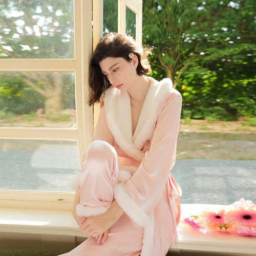 秋冬加绒加厚睡衣睡袍女士冬保暖