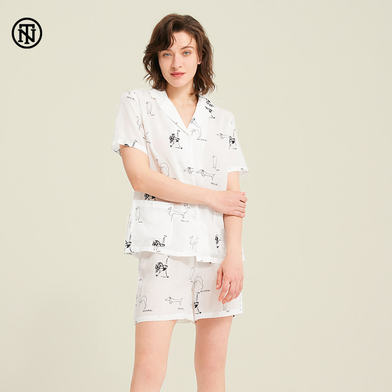 NoirTease奈黎诗薄款睡衣女夏季莱赛尔棉质短袖短裤家居服两