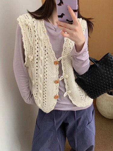 2026春季新款韩版宽松显瘦百搭镂空麻花针织马甲背心女