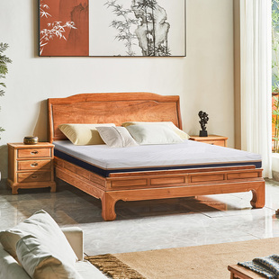 缅甸花梨木双人床1米8实木婚床高端素面卧室中式大果紫檀红木大床