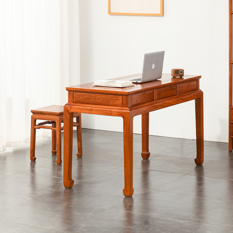 仙龙山缅甸花梨木带抽屉中式书桌
