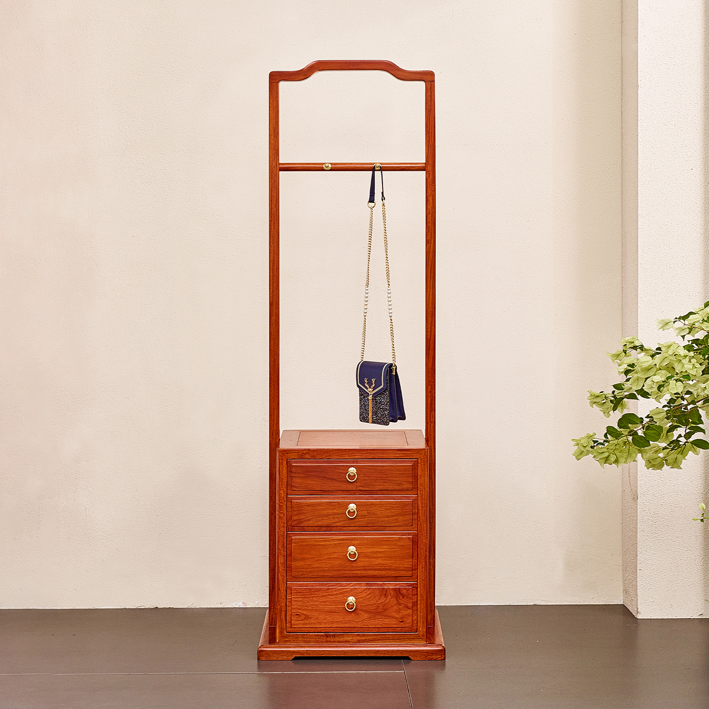 仙龙山新中式大果紫檀实木衣帽架