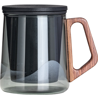 泥印简约茶水分离玻璃水杯