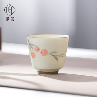 泥印手绘事事如意品茗杯个人专用茶杯主人杯单杯单个闻香杯泡茶杯