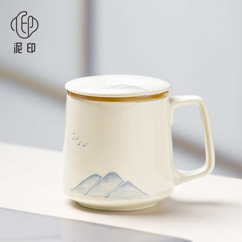 手绘青山陶瓷马克杯个人定制水杯