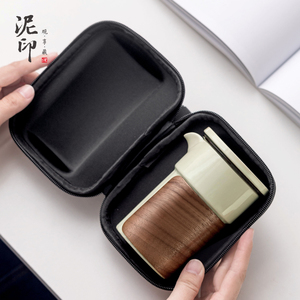泥印草木灰户外旅行茶具套组可携式收纳包一壶四杯外出快客杯定制