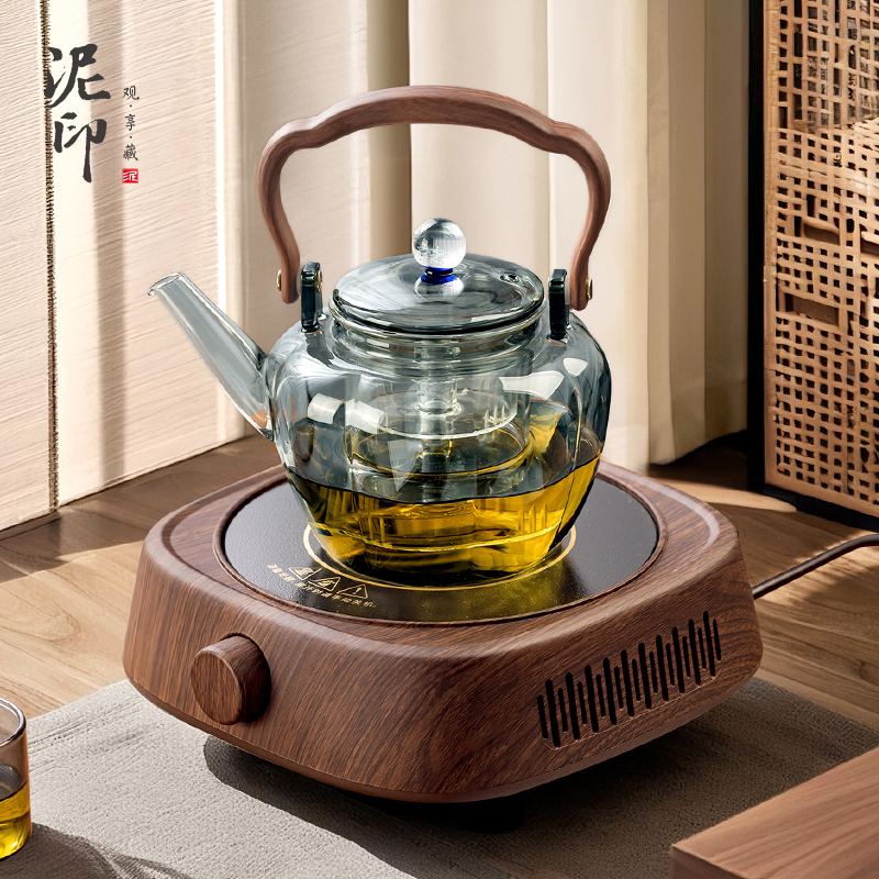 泥印简约玻璃蒸煮茶壶煮茶器