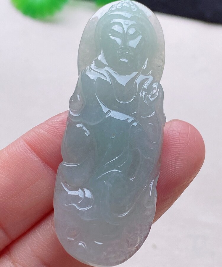 四会翡翠 水润手工精雕老坑种A货翡翠 观音挂件带证书