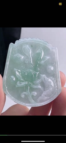 55-47-6.5mm,水润  飘绿莲花吊坠，天然翡翠A货aaa6915十四