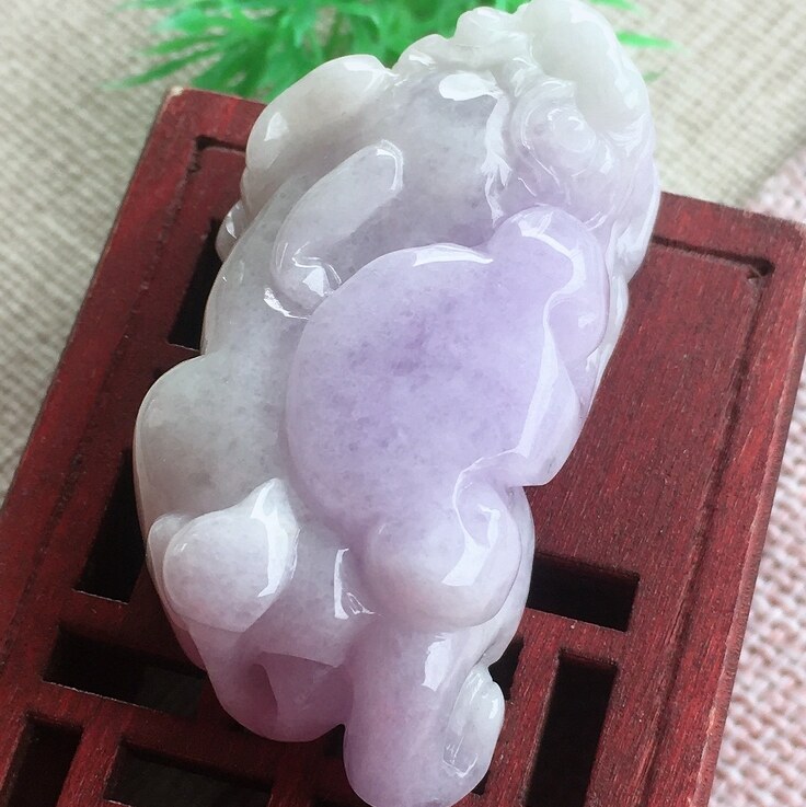 四会翡翠 水润紫罗兰立体精雕老颈饰