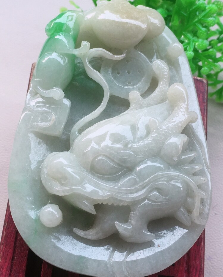 四会翡翠 水润黄加绿手工巧雕老坑种a货 望子成龙挂件带证书