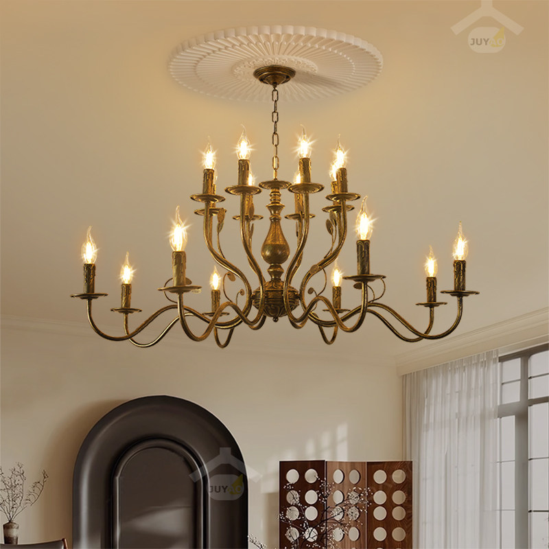 美式复古客厅吊灯做旧餐厅灯卧室铁艺大灯民宿蜡烛灯工业风氛围感