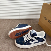 男ins潮2026春季 新款 帆布鞋 海军蓝情侣面包鞋 百搭运动休闲板鞋 女