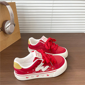 红色圆头板鞋 女ins潮2026春季 新款 易少年 小众百搭运动休闲小白鞋