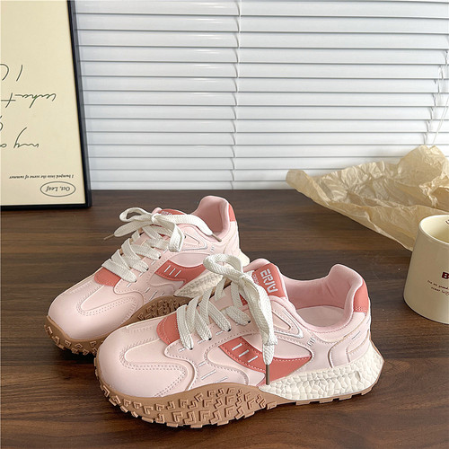 易少年 增高软底休闲粉色德训阿甘鞋女2026春夏新款运动休闲板鞋