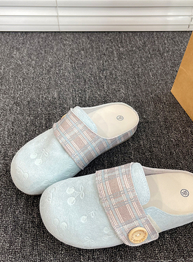 樱桃包头凉鞋女款2025冬季青绿色拖鞋外穿勃肯鞋百搭小众休闲鞋子