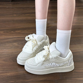 学生百搭休闲板鞋 易少年 女ins潮2026春季 新款 韩版 小众奶白面包鞋