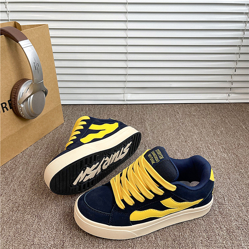 深蓝黄板鞋男2026春季新款学生港风复古厚底百搭休闲面包鞋女ins,流行男鞋,休闲板鞋,淘宝优惠券,粉丝福利购,淘宝优惠卷
