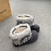 毛毛棉鞋 费尔岛厚底增高加绒加厚雪地靴女2025冬季 新款 保暖防滑靴