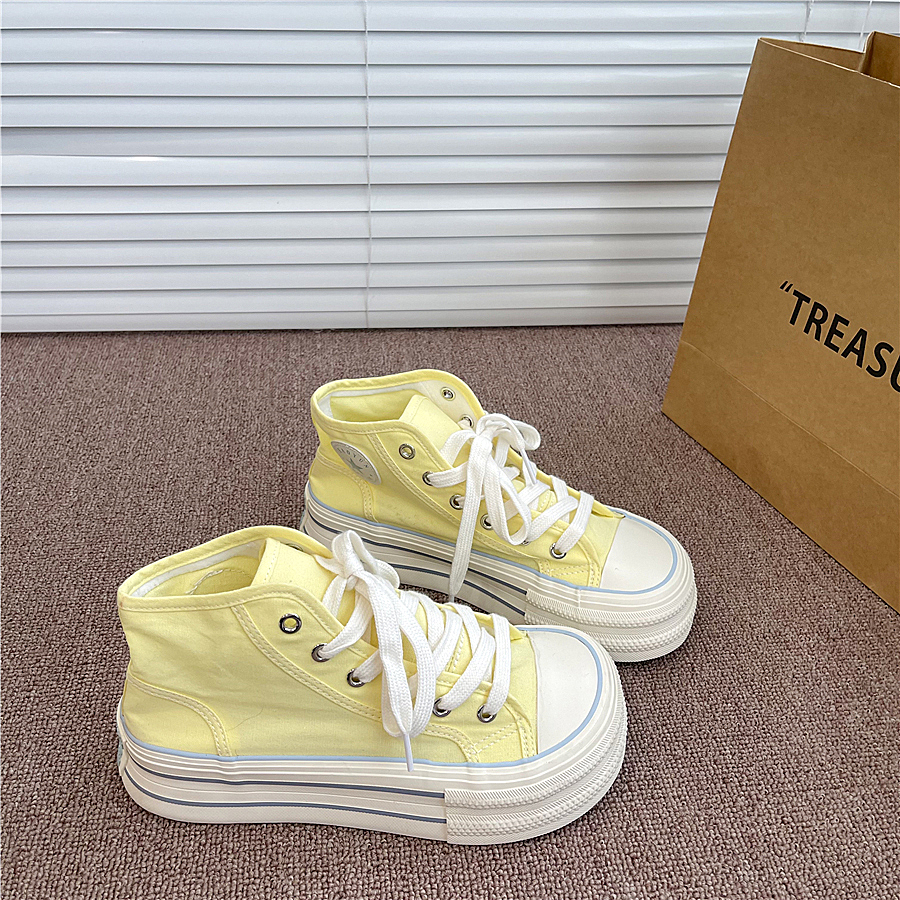 欧若风芒果头高帮帆布鞋女2025新款秋季薄款透气百搭学生厚底板鞋