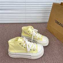 欧若风芒果头高帮帆布鞋女2025新款夏季薄款透气百搭学生厚底板鞋