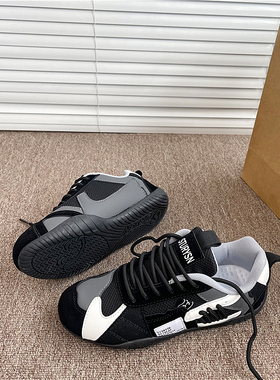 黑色情侣赛车鞋男德训鞋女潮2025新款冬季网面透气百搭运动阿甘鞋