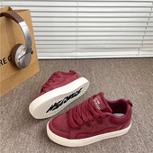 2026春季 新款 学生韩版 痞帅酒红男鞋 厚底百搭ins潮运动休闲板鞋 女