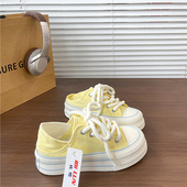 韩版 街拍厚底板鞋 两穿帆布鞋 2026春夏新款 女ins百搭黄色鞋 易少年