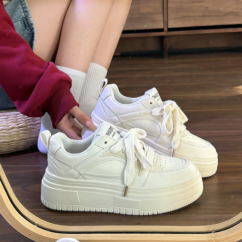 易少年港风厚底增高小白鞋女