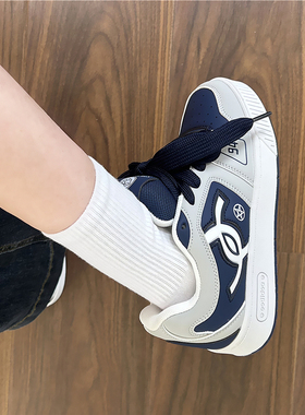 兰灰色 港风原创面包鞋女ins2025冬季新款板鞋小众百搭休闲小白鞋