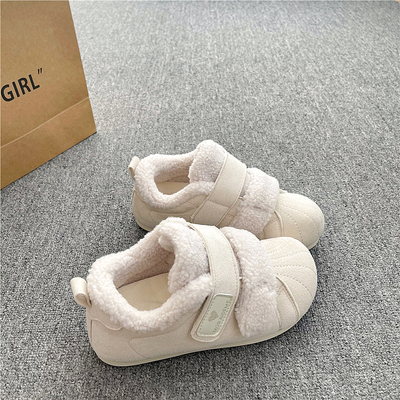 易少年 厚底魔术贴小白鞋女款2025冬季新款加绒二棉鞋复古德训鞋