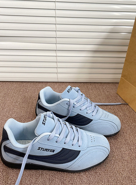 蓝色赛车德训鞋男2025冬季新款阿甘鞋百搭学生平底运动休闲鞋女潮