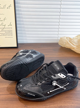 黑色配裙薄底德训鞋女2025冬季网面透气情侣新款运动休闲鞋子男潮