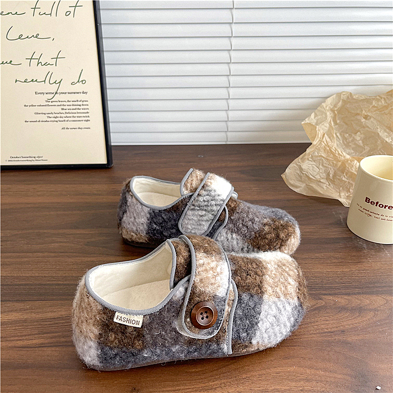 易少年内增高勃肯毛毛鞋复古百搭纽扣魔术贴秋冬保暖棉鞋女休闲鞋