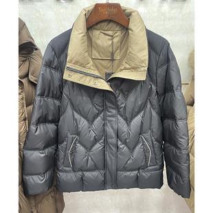 雅各卡洛2A-D16正品休闲保暖妈妈装拼色白鸭绒90%羽绒服夹克外套