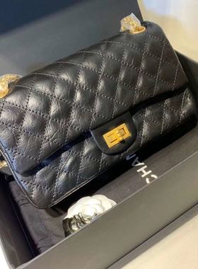 经典CF2.55 黑金旧牛皮小香链条包