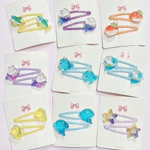 海洋生物鲸鱼海星美人鱼可爱bb水滴夹猫兔子发夹亮晶晶儿童刘海夹