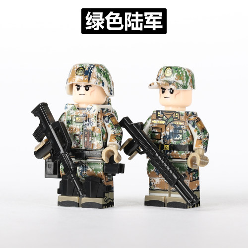 绿色陆军拼装积木人仔小颗粒玩具
